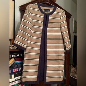 Ann Taylor Women's Tan, Navy and White Striped Coat.
